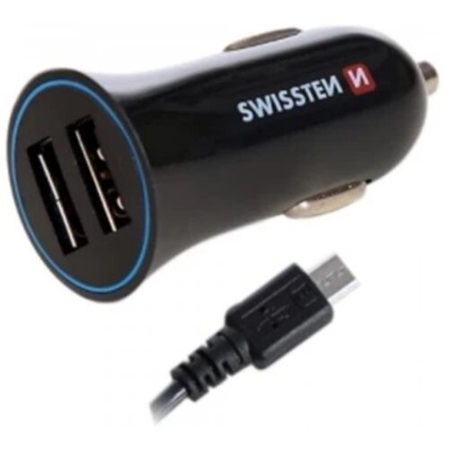 Swissten 20110908 2xUSB auto punjač sa USB-C kabelom, crni Cijene
