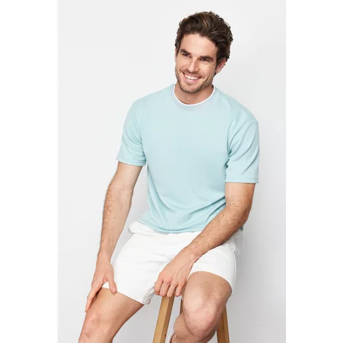 Trendyol Limited Edition Basic Mint Men's Relaxed Cut Knitwear Banded Short Sleeve Textured Pique T-Shirt