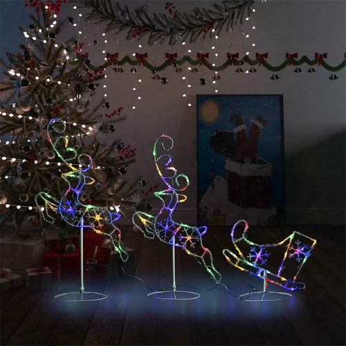 vidaXL božična leteča jelena in sani akril 260x21x87 cm večbarvno