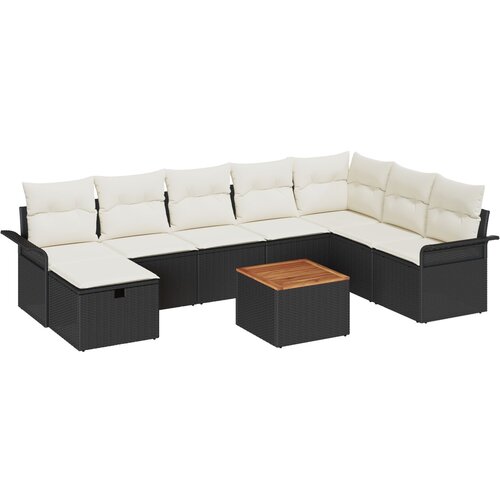 vidaXL 9-dijelni vrtni sofa set s jastučićima Crni poli ratan, 2-sjedna vrtna sofa s pohranom i jastučićima Crni poli ratan Cene