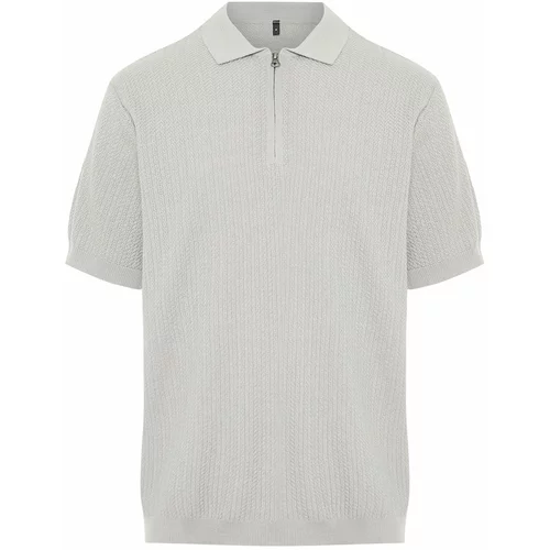 Trendyol Men's Stone Regular Fit Openwork Zippered Knitwear Polo Collar T-Shirt