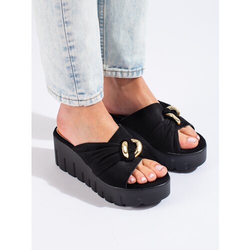 SHELOVET Black slippers on high wedge Cijene