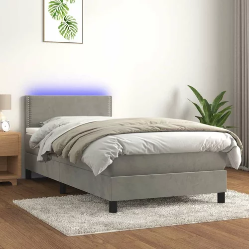  Box spring postelja z vzmetnico LED svetlo siva 90x190cm žamet, (20725919)