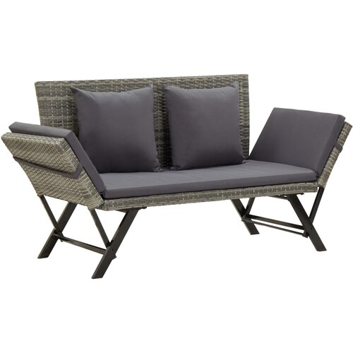  The Living Store Vrtna klop z blazinami siva 176 cm poli ratan - Vrtna Klop, (21468356) Slike