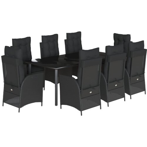 9-dijelni vrtni blagovaonski set s jastucima crni od poliratana Crna 200 x 100 x 74 cm Slike