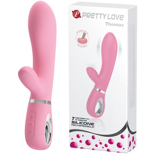 Pretty Love Thomas roze silikonski vibrator sa dodatkom za klitoris &amp;mdash; 20,5 cm &amp;mdash; BI 14621 Slike