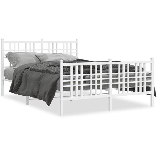 Maison Chic Kovinski Posteljni okvir - Dvoposteljna postelja - Zakonska postelja z vzglavjem in vznožjem bel 120x190 cm, (21695550) Slike
