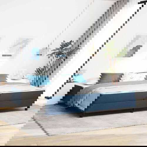  Postelja z vzmetnico z vzmetnico Modra 200 x 200 cm blago Cene