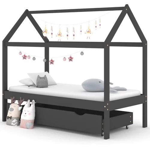  Otroški posteljni okvir s predalom temno siv 80x160 cm