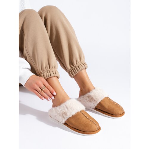 SHELOVET Women's fur slippers camel Slike