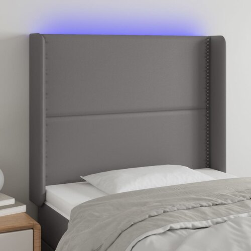 vidaXL LED posteljno vzglavje sivo 83x16x118/128 cm umetno usnje Cene