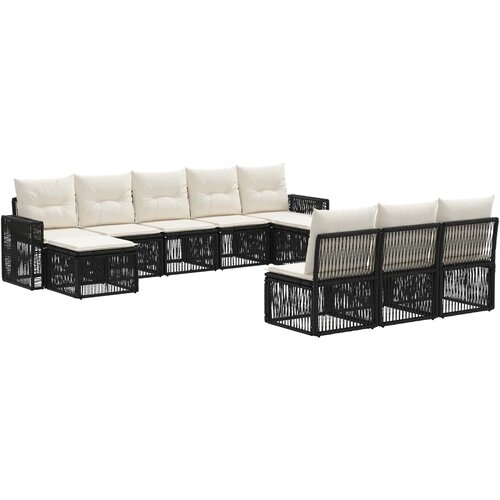 vidaXL Sjedeća garnitura za vrt 10 kom. Crna i krem-bijela poliratan - Crna i krem bijela bez stola Cene