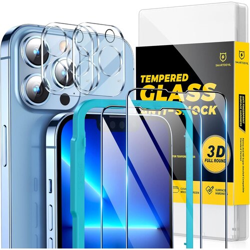 NIKCORP Za&scaron;čitno kaljeno steklo 9H SmartDevil za iPhone 13 Pro Max 6,7" celozaslonsko komplet 2 kos z za&scaron;čito kamere, oleofobni premaz, okvir za namestite, (5000249401) Cene