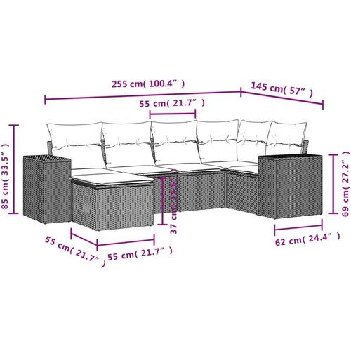 VidaXL 6-dijelni set vrtnih sofa s jastucima crni od poliratana Slike