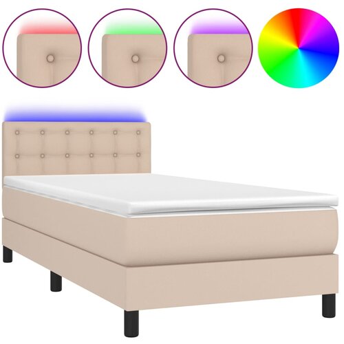  Krevet box spring madrac LED cappuccino 100x200cm umjetna koža Slike