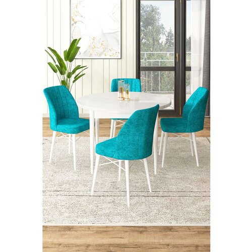 Hanah home Rox - White, Turquoise WhiteTurquoise Dining Table & Chairs Set (5 Pieces) Cene