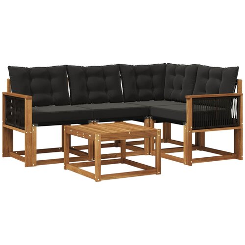 vidaXL Zunanja garnitura za sedenje z blazino 5 pcs Naravna in črna, (5000272888) Cene