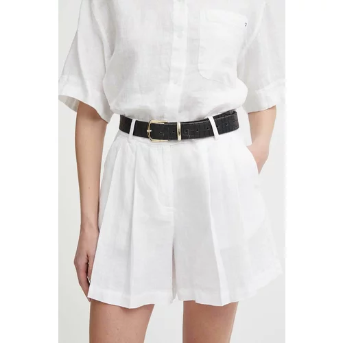 Sisley Lanene kratke hlače boja: bijela, bez uzorka, visoki struk