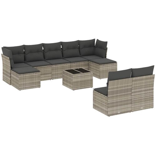  10-dijelni set vrtnih sofa poliratan s jastucima svijetlosivi Slike