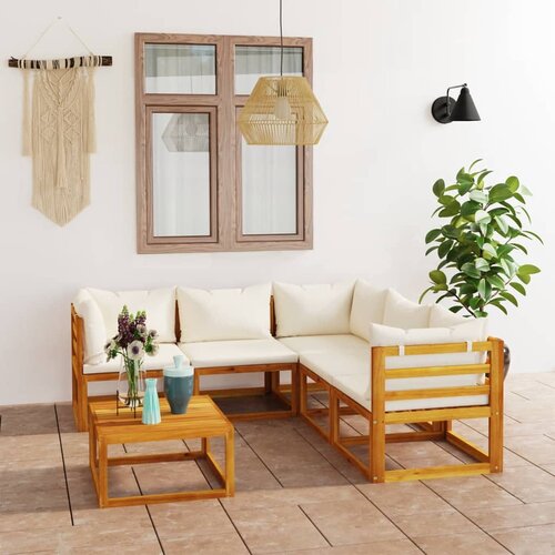  3057643 6 Piece Garden Lounge Set with Cushion Cream Solid Acacia Wood (311853+311857+311859) Slike
