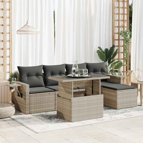 vidaXL 6-dijelni set vrtnih sofa od poliratana s jastucima svjetlosivi Cijene
