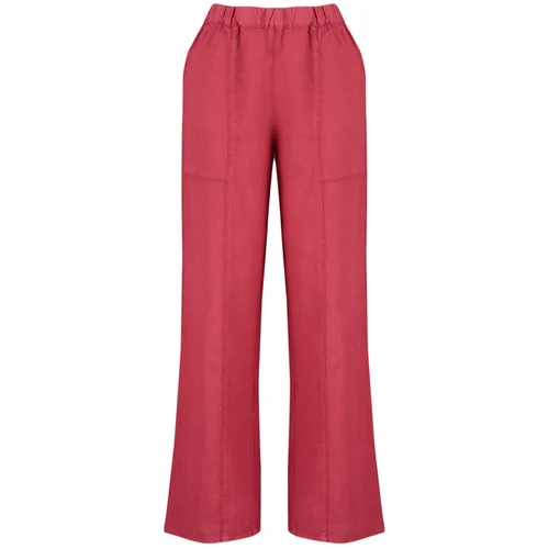 Trendyol Red 100% Linen Pocket Detailed High Waist Wide Leg Trousers