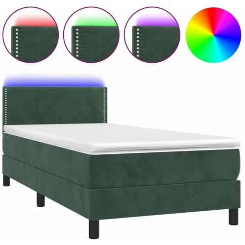 vidaXL Box spring postelja z vzmetnico LED tem. zelena 80x200 cm žamet, (20724668)