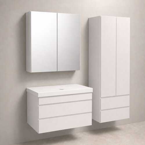 Kolpa San Naomi Set Delux 70cm Bela (Ormarić sa umivaonikom + Ogledalo/ormarić + Visoki ormarić) Cene