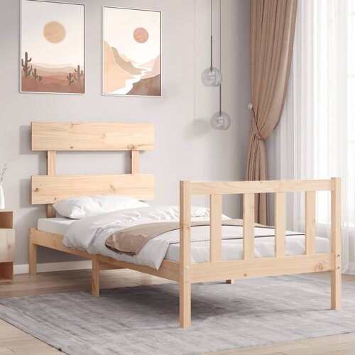 The Living Store Posteljni okvir z vzglavjem trden les - Posteljni Okvir, (21531300) Cene