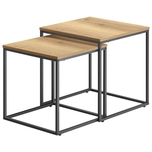 BOLZZ Kvadratni sto za kafu 2 kom - hrast / crne noge Slike