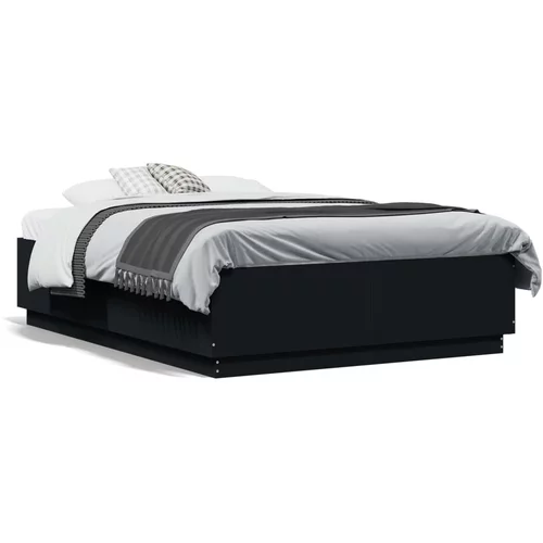 vidaXL Okvir kreveta s LED svjetlima crni 135 x 190 cm drveni