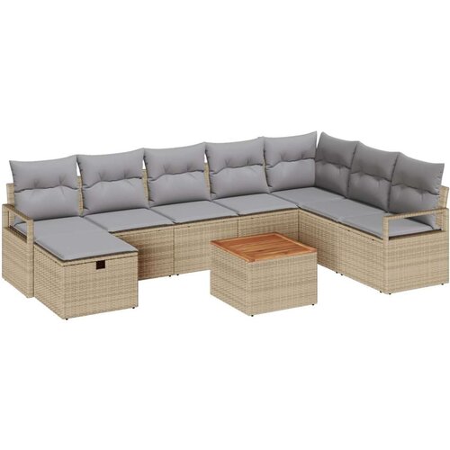  9-dijelni set vrtnih kauča s jastučićima Bež Poli ratan 2-mjesta vrtni kauč s jastučićima Bež Poli ratan Slike