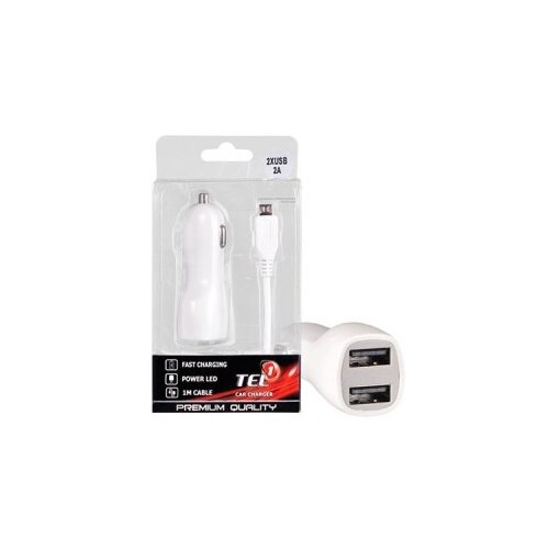  Auto Punjač za mobitel Tel1 2xUSB 2A WHITE + MicroUSB cable Cijene