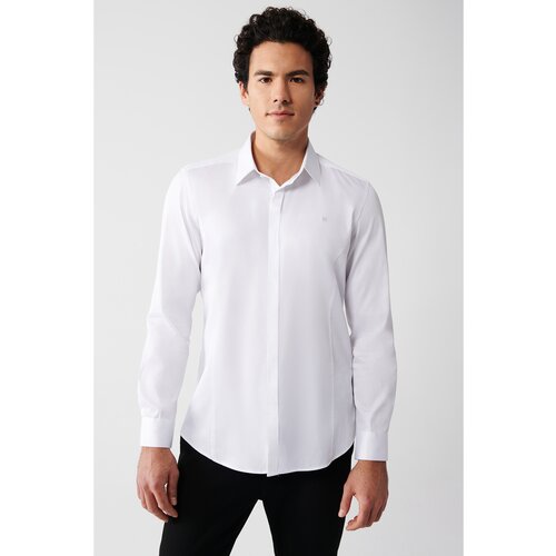 Avva Men's White 100% Cotton Classic Collar Slim Fit Slim Fit Satin Shirt Slike