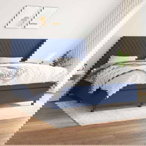  Box spring postelja z vzmetnico modra 160x200 cm blago, (20893009) Slike