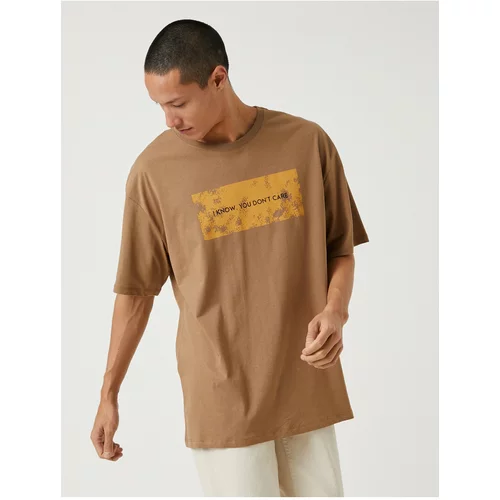 Koton T-Shirt - Brown - Oversize
