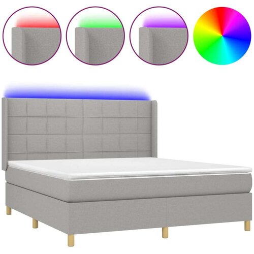  Box spring s madracem LED svjetlosivi 180x200 cm tkanina Slike