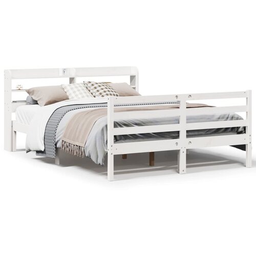 vidaXL Posteljni okvir z vzglavjem bel 150x200 cm trdna borovina Cene
