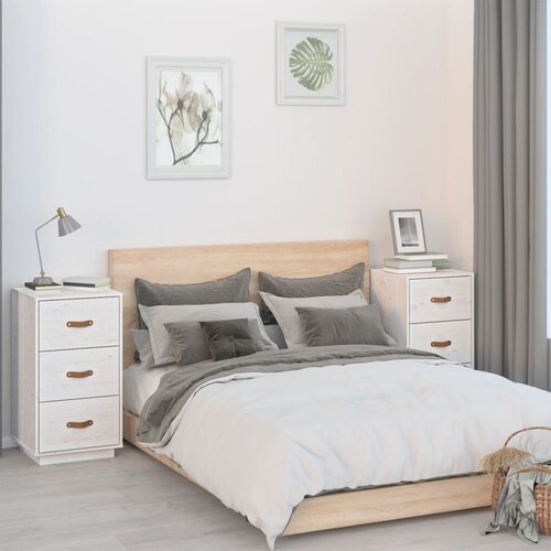 The Living Store Nočna omarica 2 kosa bela 40x40x75 cm trdna borovina - Nočna Omarica, (21432236) Slike