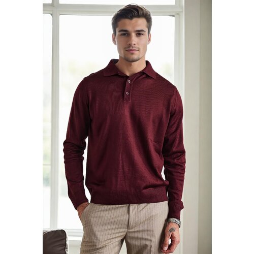 Dewberry 28296 Polo Neck Mens Knit Sweater-BURGUNDY Slike