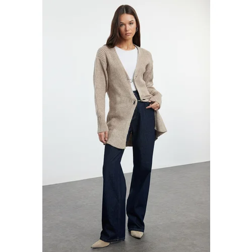 Trendyol Thessaloniki Knitted Knitwear Cardigan with Beige Accessory Detail