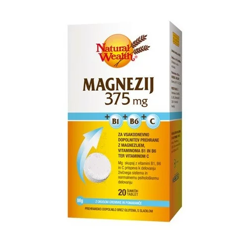 Natural Wealth Magnezij 375 mg + vitamin B1, B6 in C vitamini, šumeče tablete