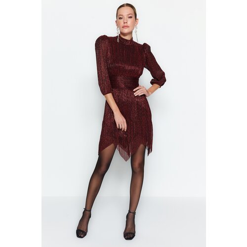 Trendyol Claret Red with Shimmering Evening Dress Slike