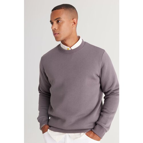 AC&Co / Altınyıldız Classics Men's Dark Gray Standard Fit Regular Cut Fleece 3 Thread Crew Neck Sweatshirt Slike