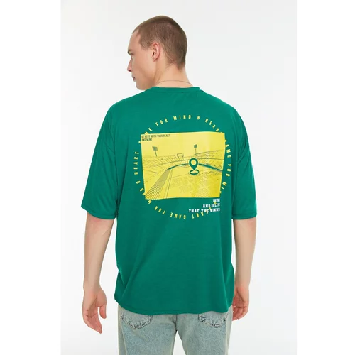 Trendyol Green Men's Oversize Fit Crew Neck Short Sleeve Printed T-Shirt