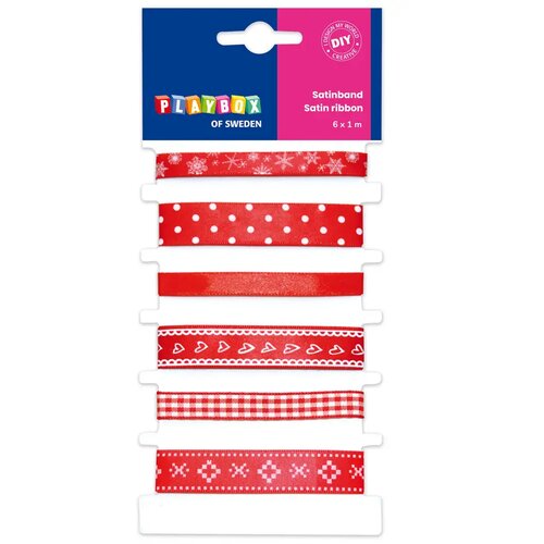 Playbox Set crvenih satenskih traka s različitim uzorcima, 6 komada, 1m Cijene
