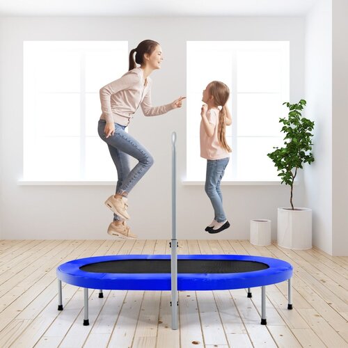  Trampolin za 2 osebi z ročajem, nastavljivim po višini, mini trampolin 154 x 90 x 92 -132 cm moder Cene