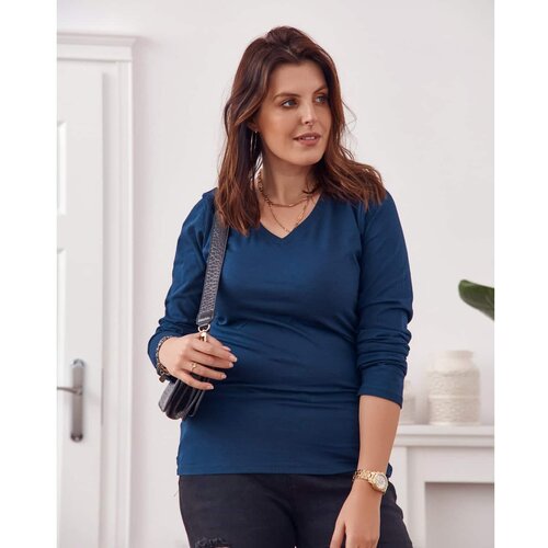 Fasardi Plus Size long-sleeved blouse in navy blue Slike