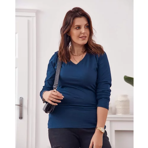 FASARDI Plus Size long-sleeved blouse in navy blue