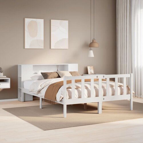 VidaXL Krevet s regalom z knjige bez madraca bijeli 160x200cm borovina Slike